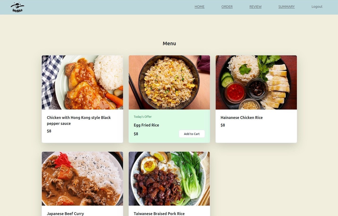 Customer Menu